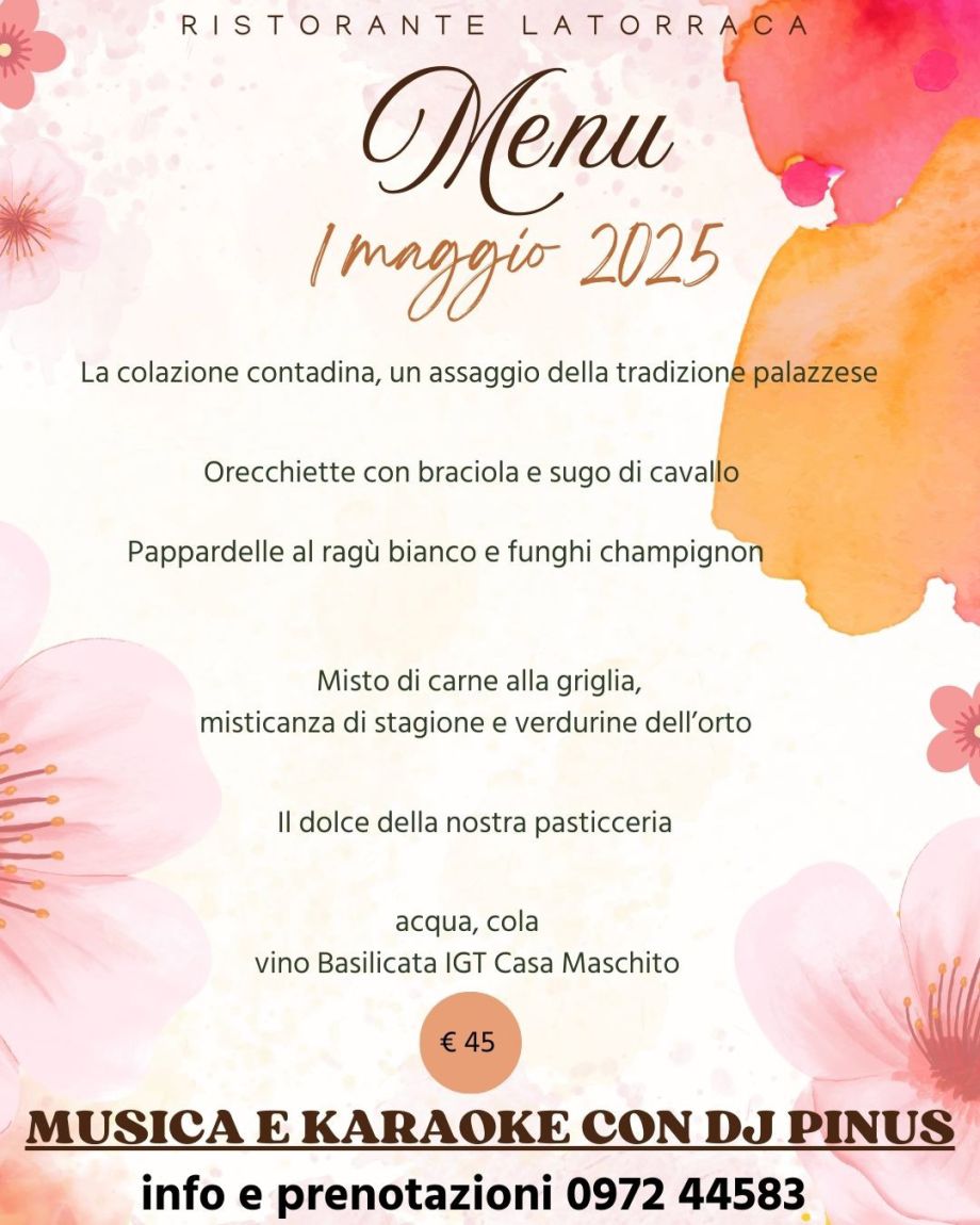 menu 1 maggio 2025
